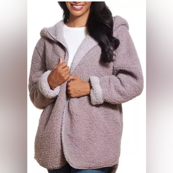 WEATHERPROOF WOMEN'S REVERSIBLE SHERPA HOODED JACKET DUSTY ROSE / LAVENDER L NWT - Picture 1 of 2